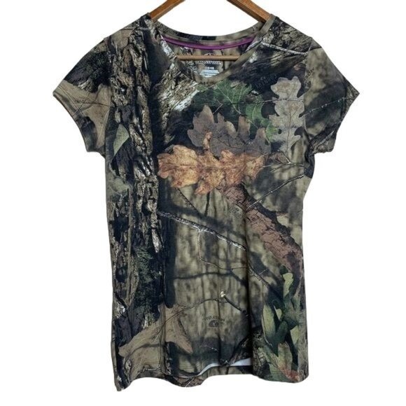 Mossy Oak Tee Shirt Break Country Fitted Camo Camouflage Hunting V-neck Top M - Picture 1 of 7